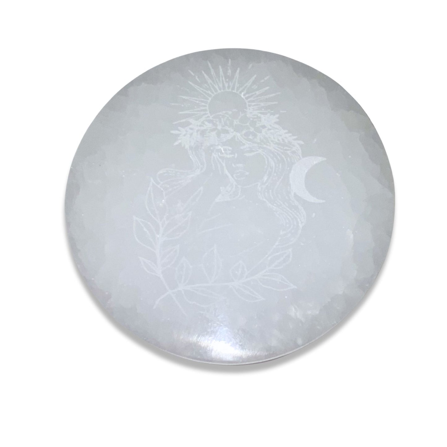 10cm Selenite round engraved charging disc  - Free spirit