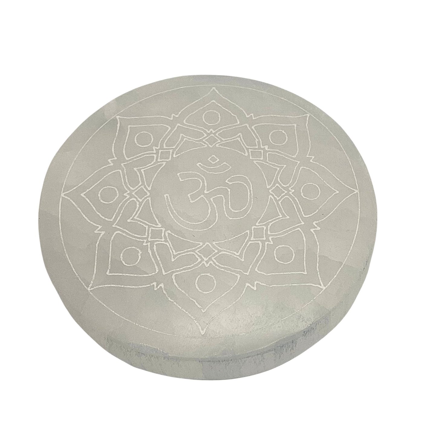 10cm Selenite round engraved charging disc - OM