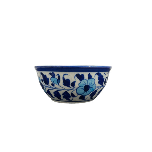Blue Pottery Serving Bowl - Light Blue Flower Design (Set of 2)
