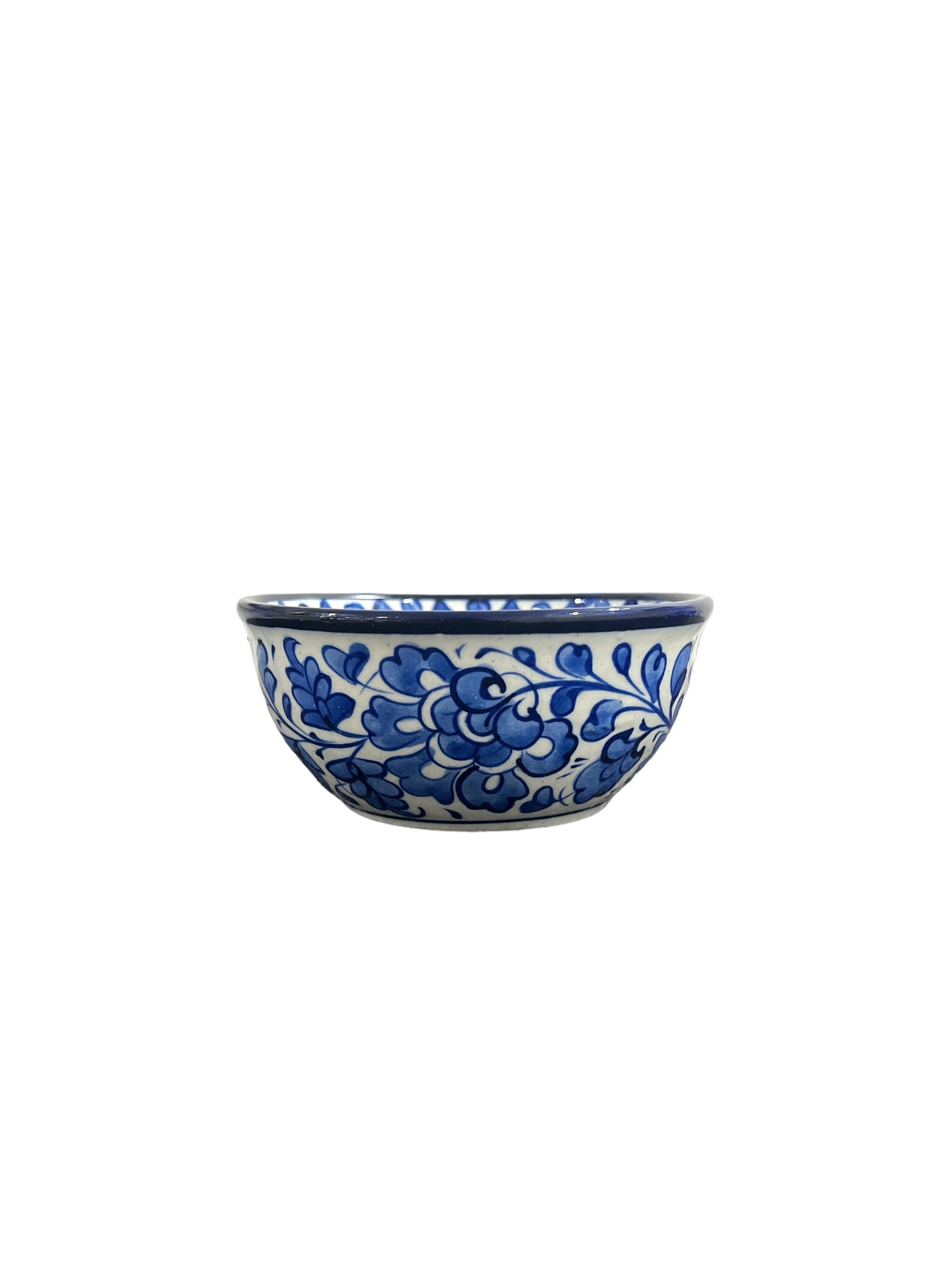 Blue Pottery Serving Bowl - Blue Leaf Triangle Design (Set of 2)