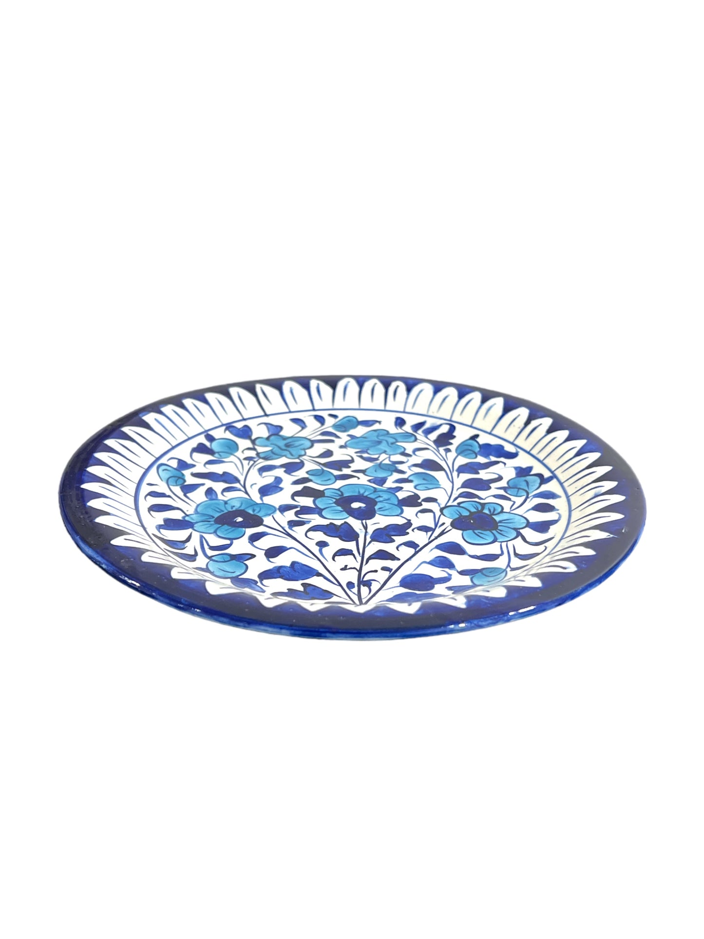 Blue Pottery Ceramic Dinner Plate - Light Blue Flower Design