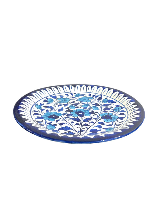 Blue Pottery Ceramic Dinner Plate - Light Blue Flower Design