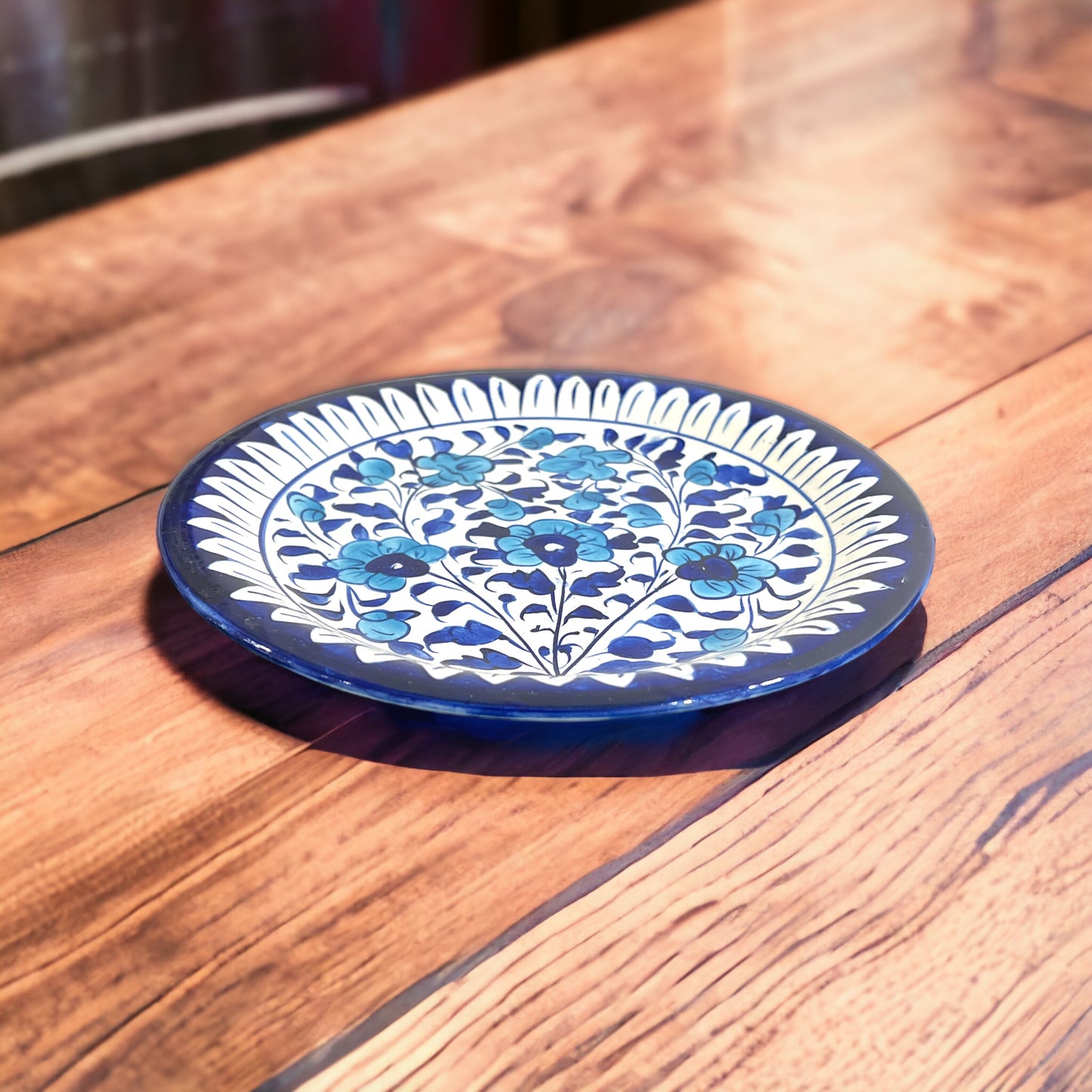 Blue Pottery Ceramic Dinner Plate - Light Blue Flower Design