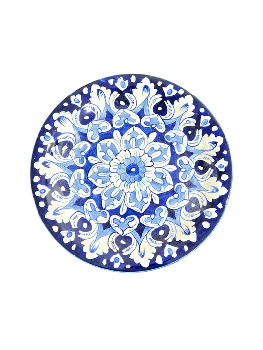 Blue Pottery Ceramic Dinner Plate - Mandala Design