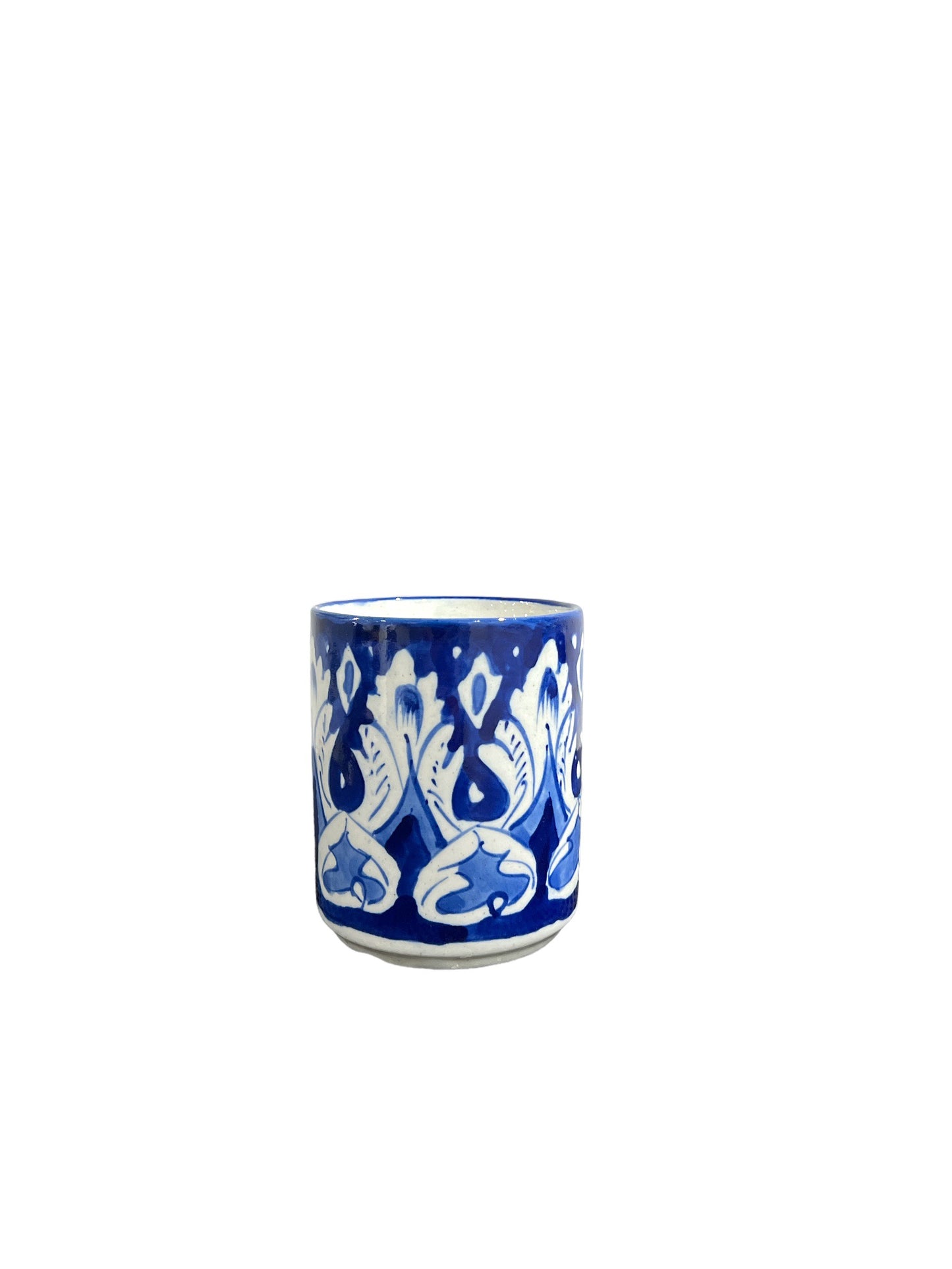 Blue Pottery Tea Coffee Mug - White Floral Design (Set of 2)