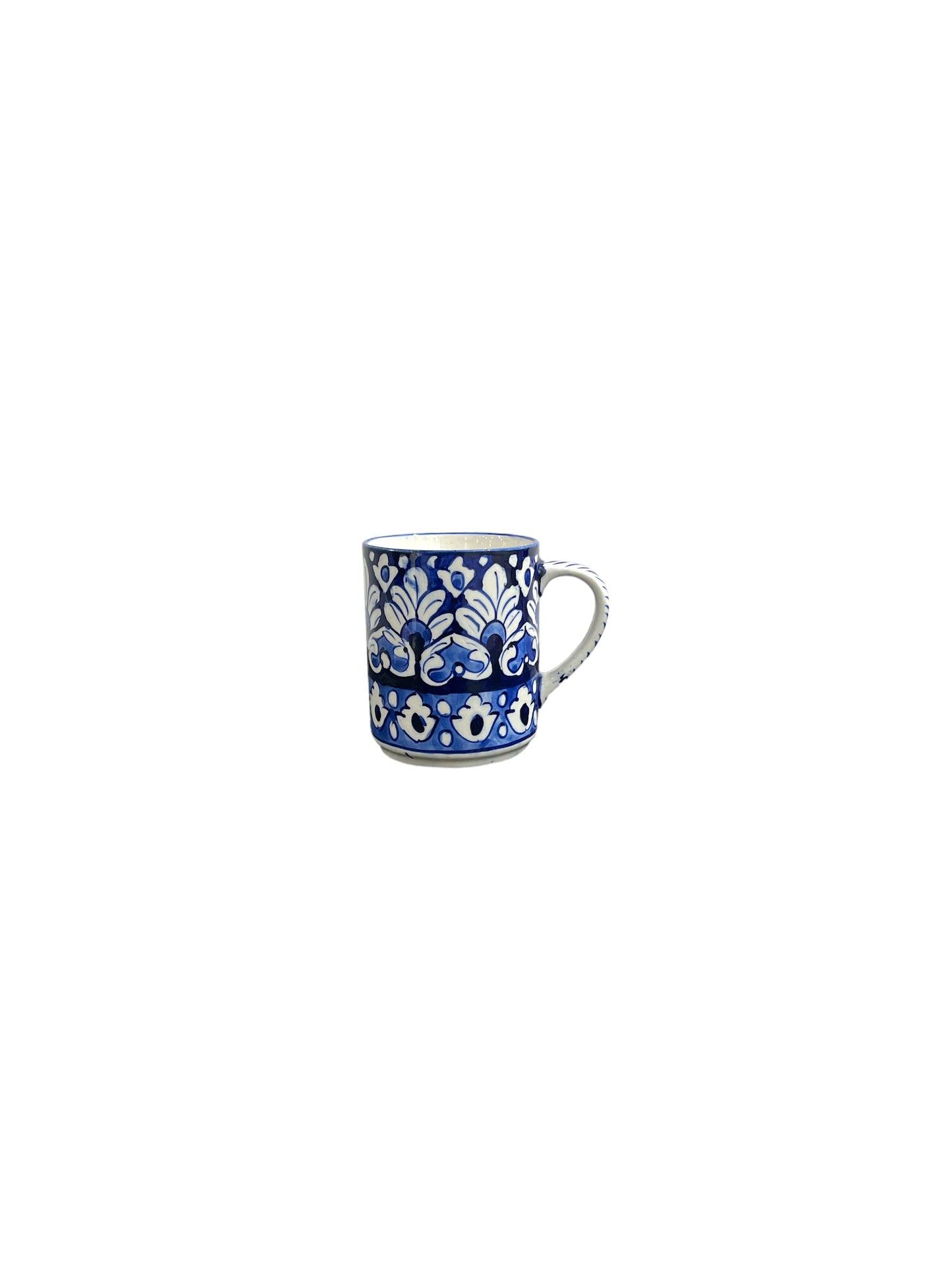 Blue Pottery Tea Coffee Mug - Peacock Feather Design (Set of 2)