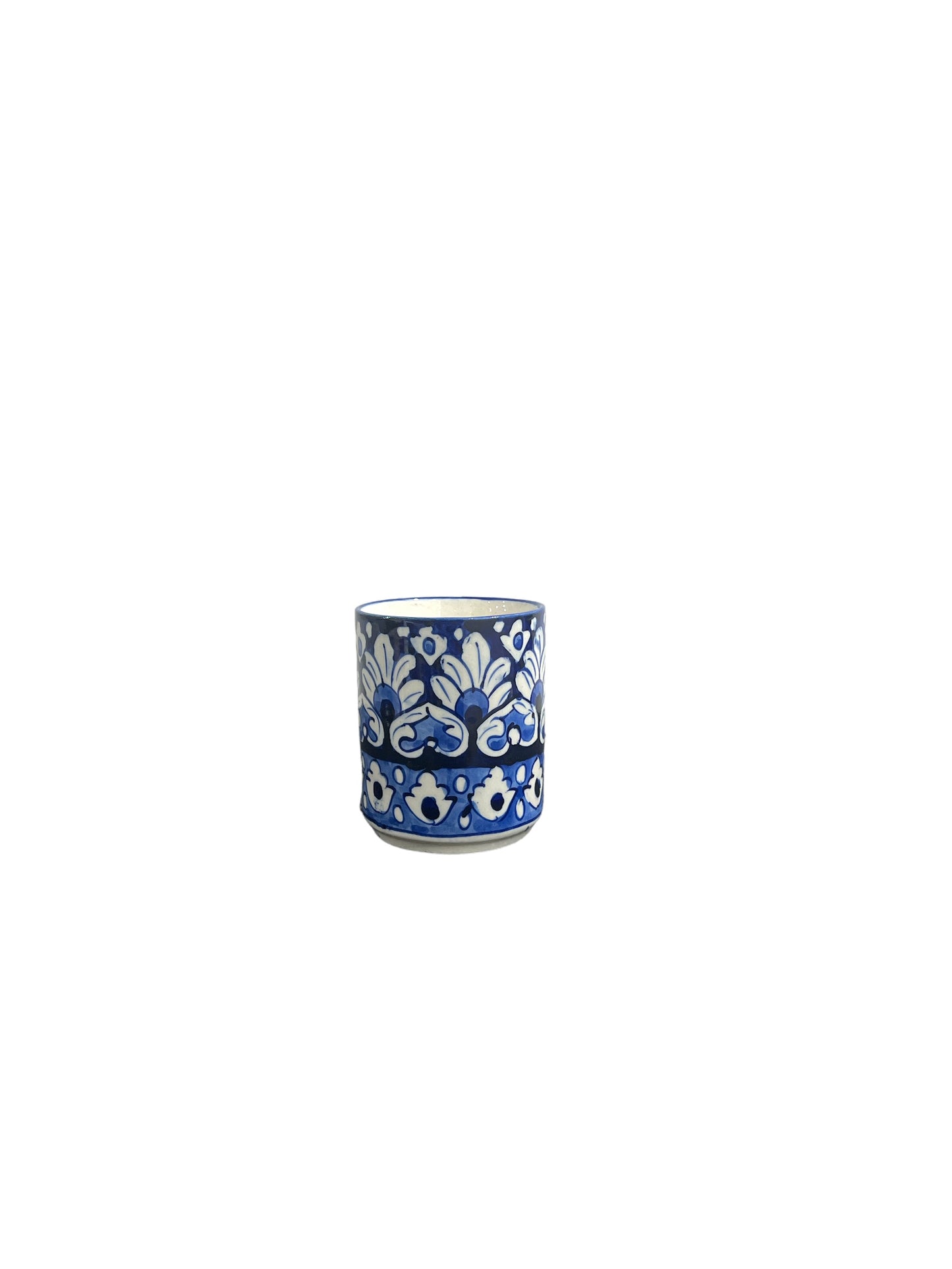 Blue Pottery Tea Coffee Mug - Peacock Feather Design (Set of 2)