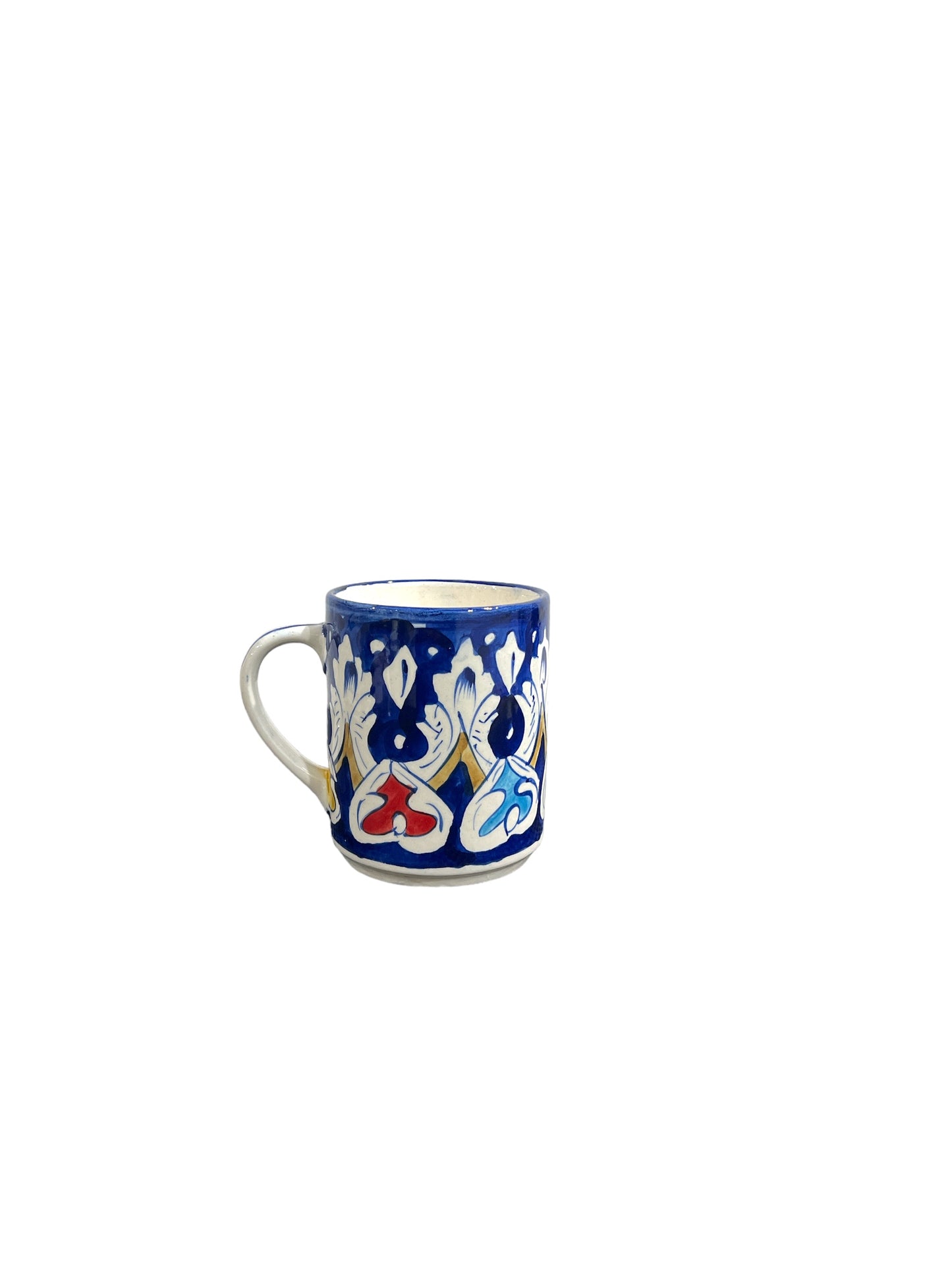 Blue Pottery Tea Coffee Mug - Multicoloured Holly Design (Set of 2)