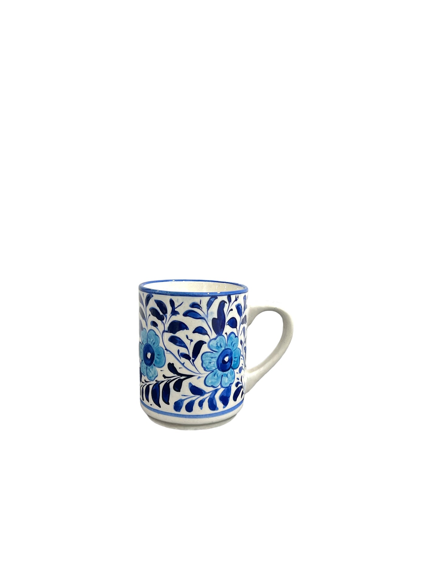 Blue Pottery Tea Coffee Mug - Light Blue Flower Design (Set of 2)