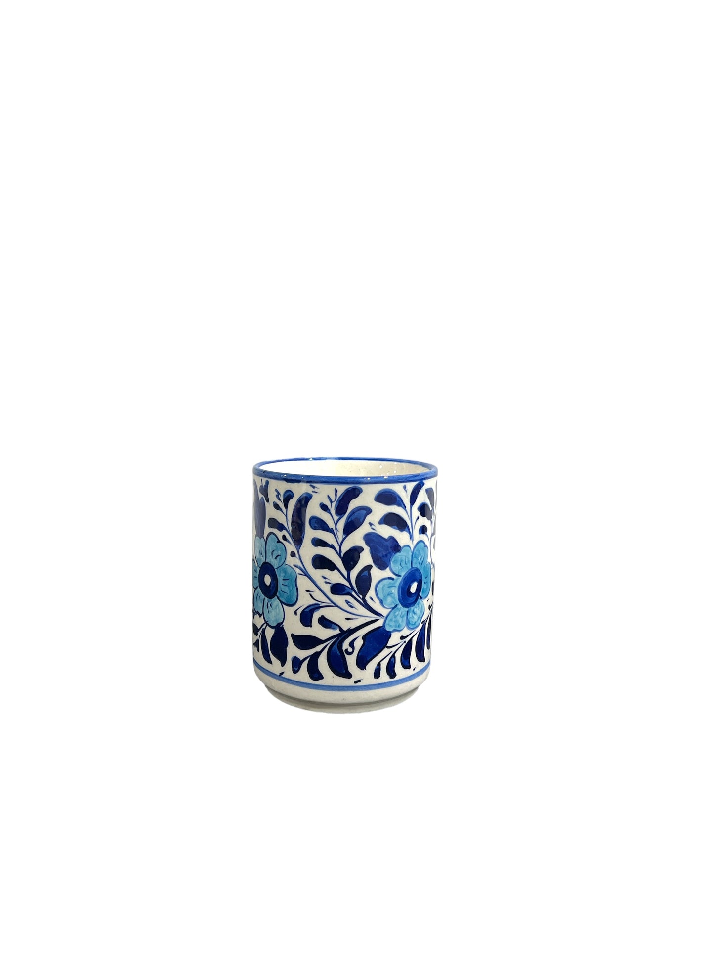 Blue Pottery Tea Coffee Mug - Light Blue Flower Design (Set of 2)