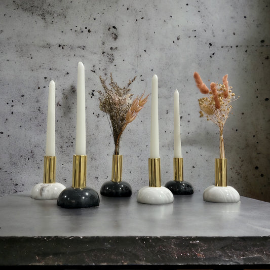 Half Moon Marble Candle Stand - Jet Black