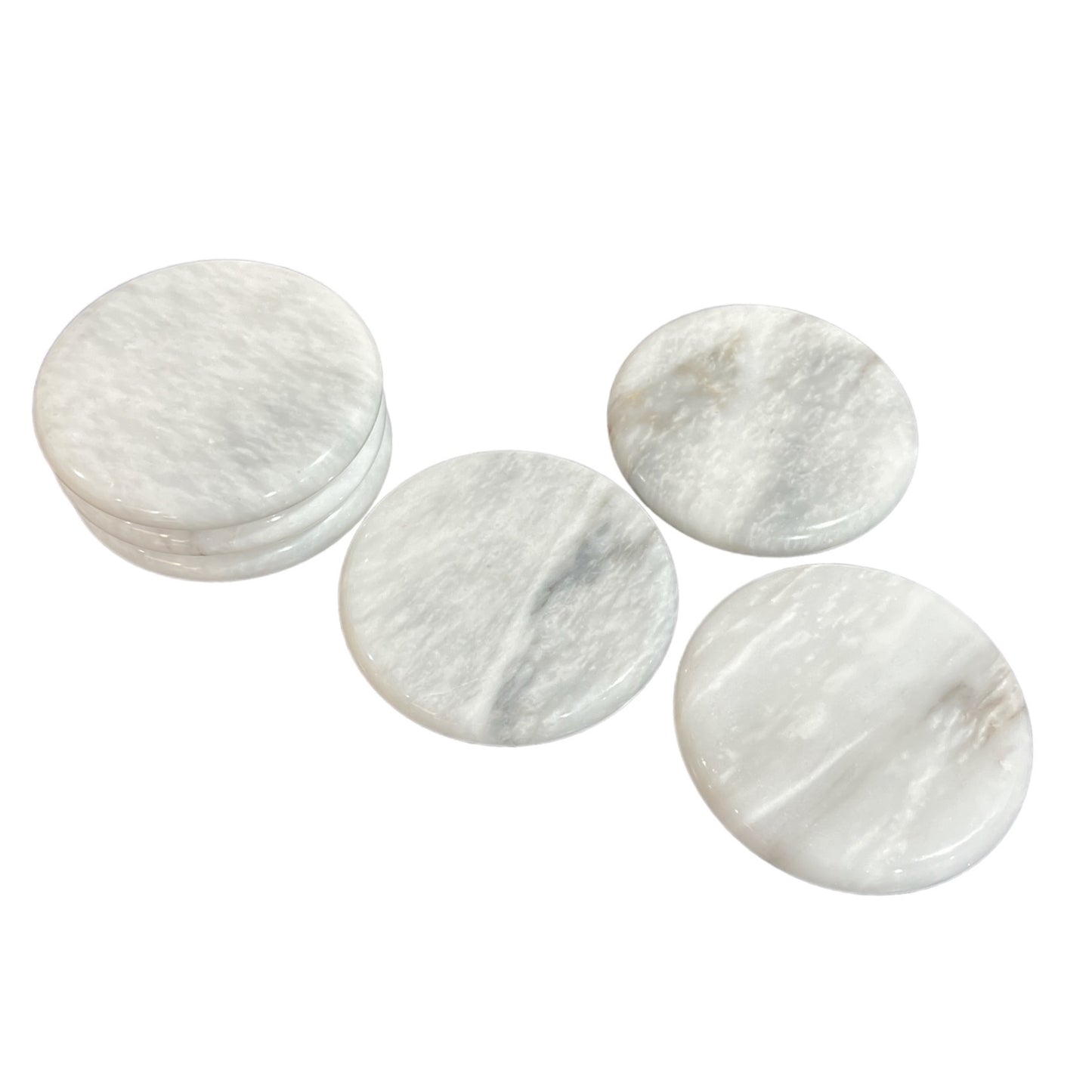 White Marble Coaster Round (9cm) - Set of 4