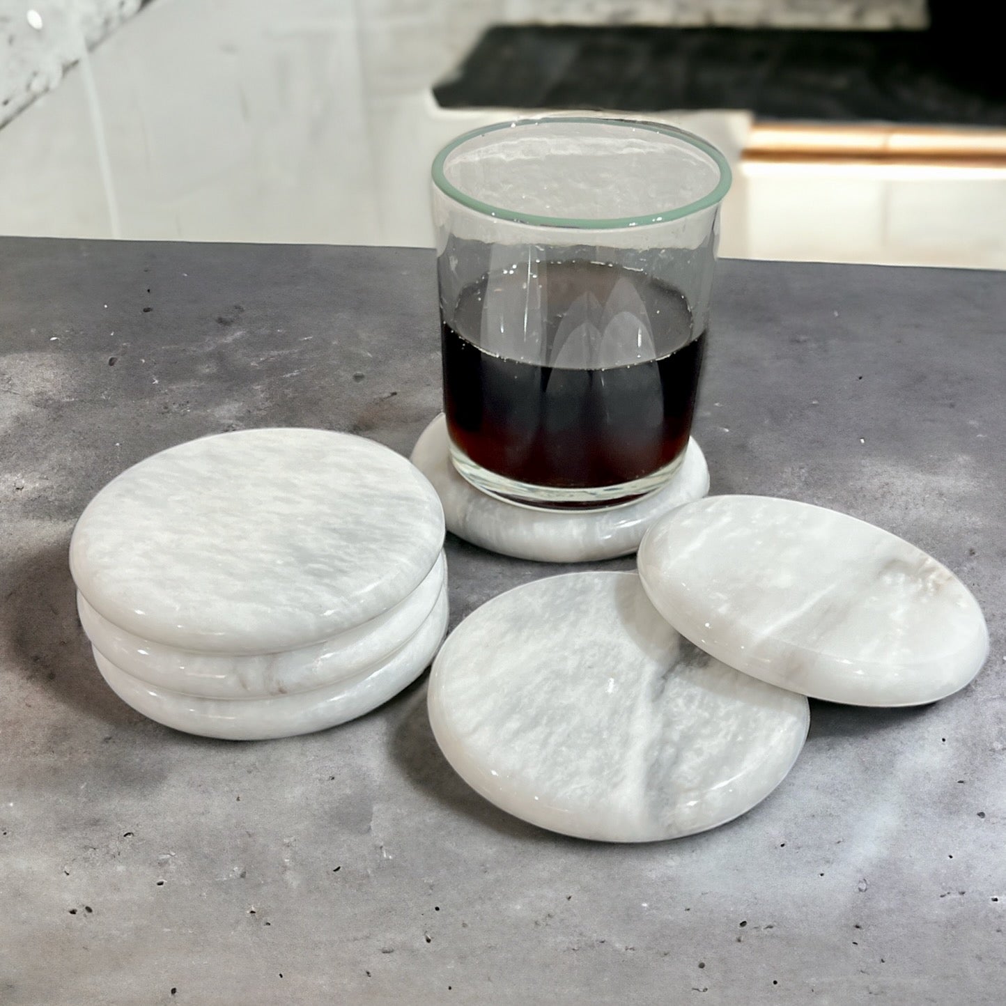 White Marble Coaster Round (9cm) - Set of 4