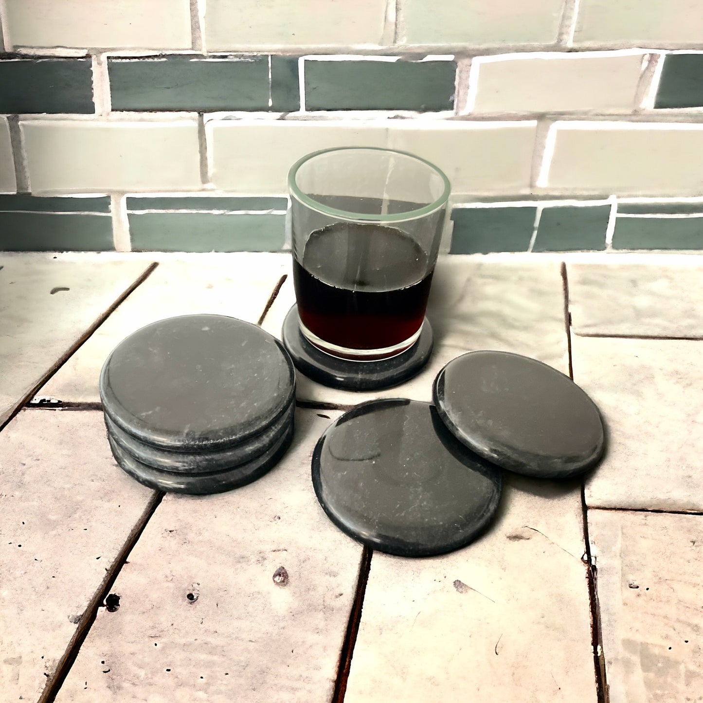 Black Marble Coaster Round (9cm) - Set of 4