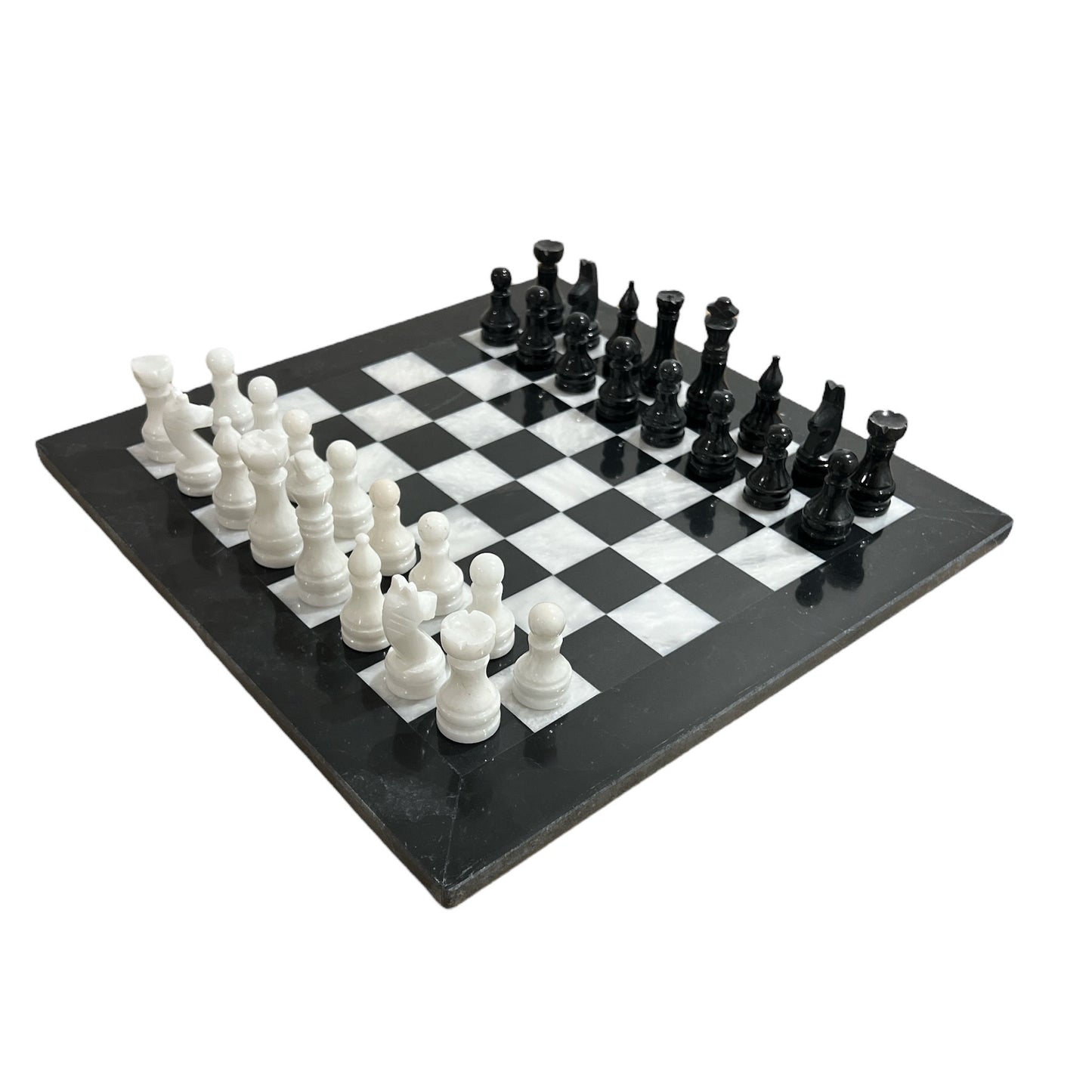 Black and White Marble Chess set in Velvet Case 15"