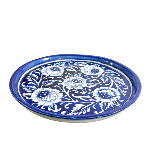 Blue Pottery Platter Hand Made Platter - 5 flower design