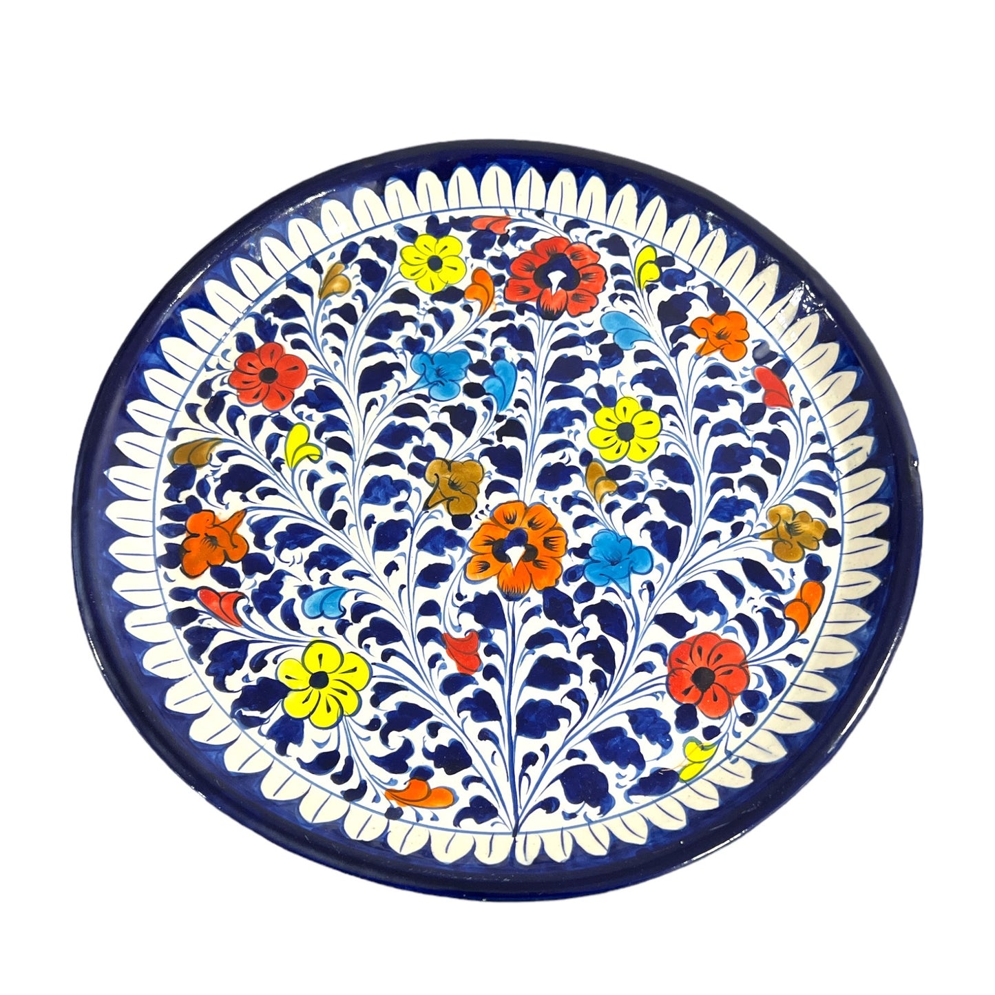 Blue Pottery Platter Hand Made Platter - Floral Design 2