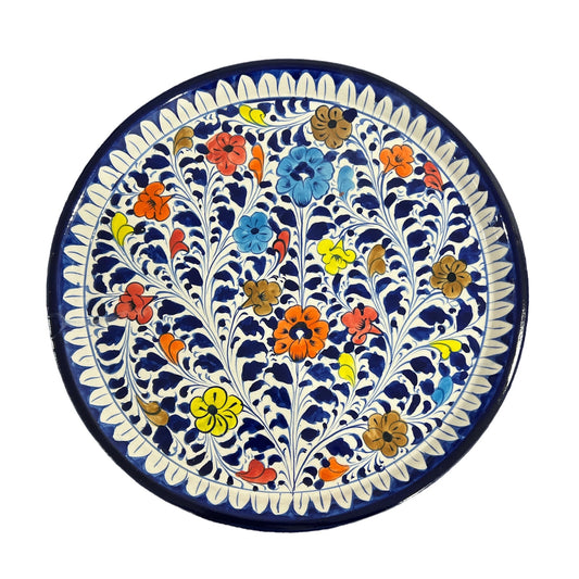 Blue Pottery Platter Hand Made Platter - Floral Design 1
