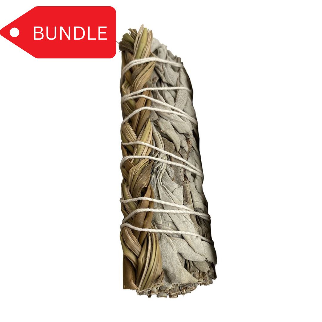 Braided sweet grass and white sage 4" smudge sticks bundle - 100 units