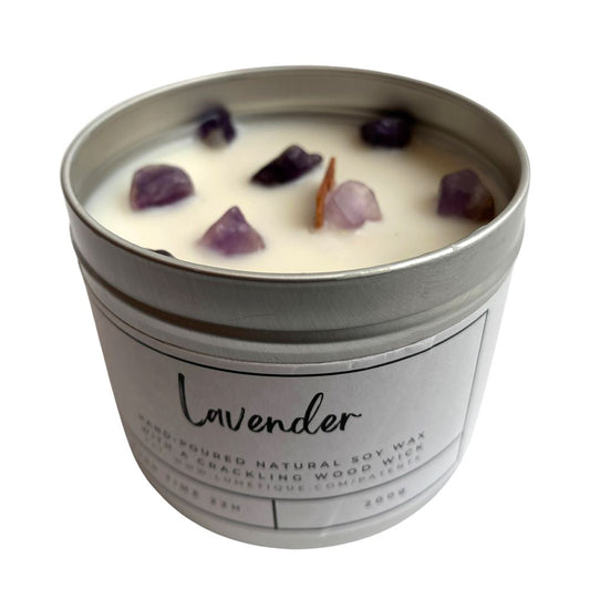 Lavender tin candle with Amethyst