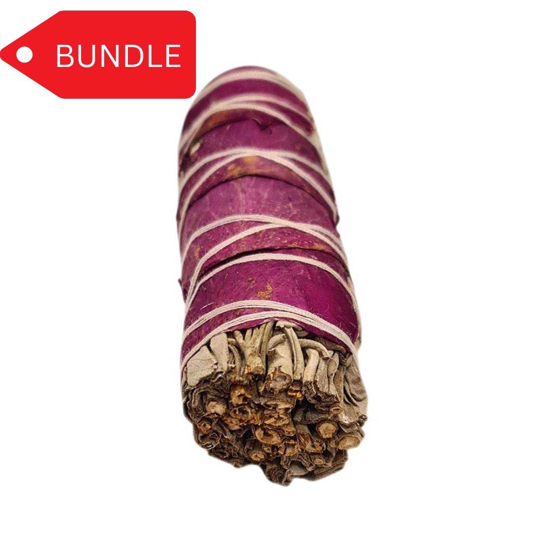 Pink petals and white sage 4" smudge sticks bundle - 100 units