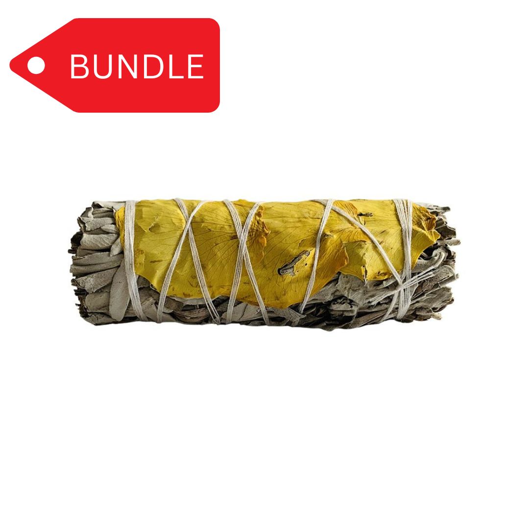 Yellow petals & white sage 4" smudge stick bundle