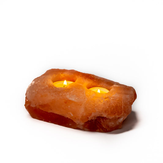 Natural salt candle holder 2 hole (pink)