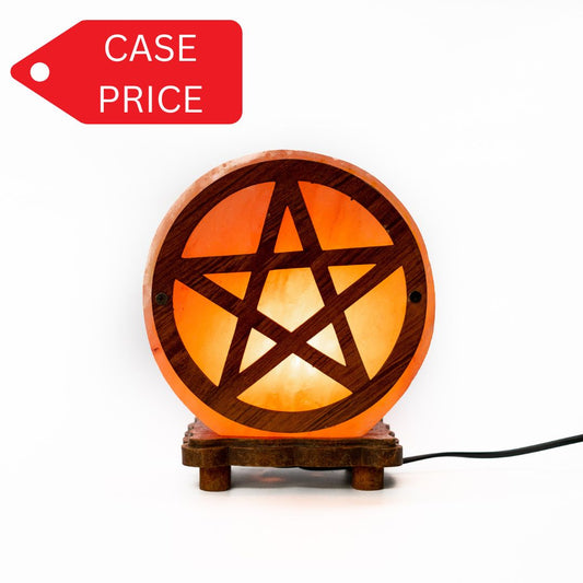 Salt lamp with pentagram wooden carving (pink) - Case of 4
