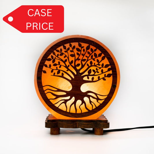 Salt lamp with tree of life wooden carving (pink) - Case of 4