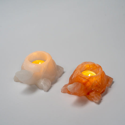 Turtle salt candle holder - pair (pink/white)