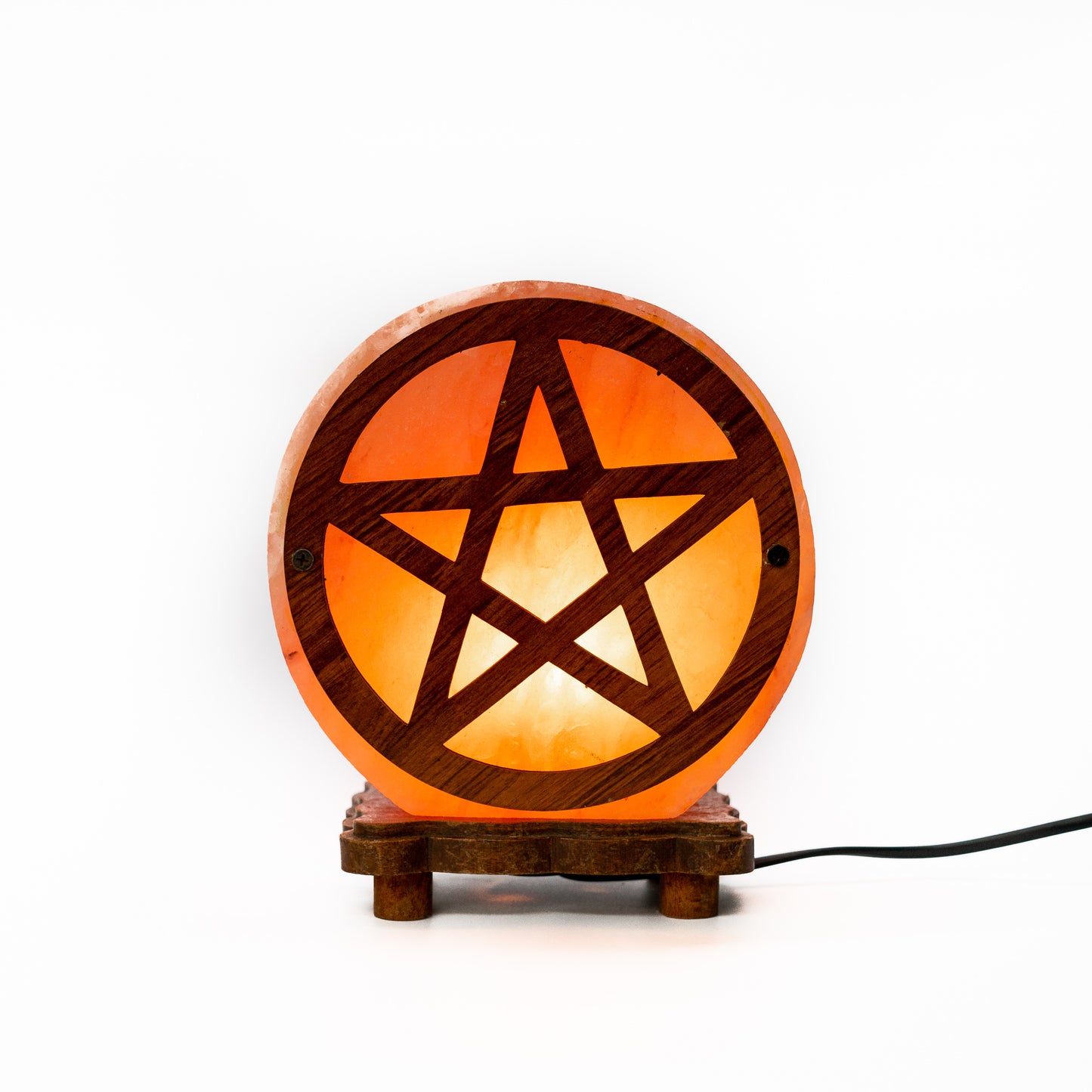 Salt lamp with pentagram wooden carving (pink) - Case of 4