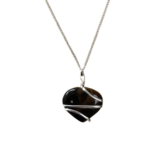 Tiger's Eye Crystal Heart Wire Pendant 3cm - Case of 3