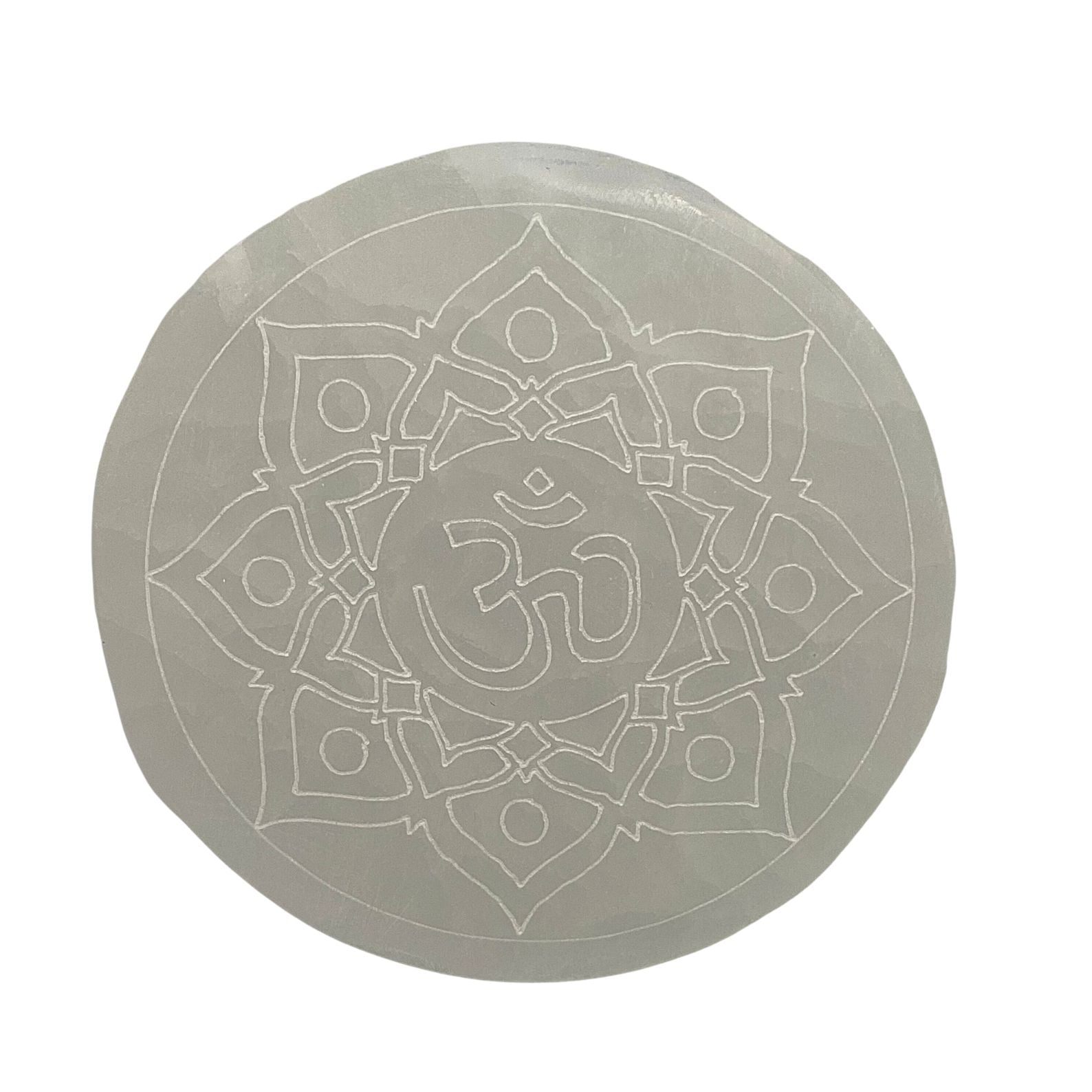 10cm Selenite round engraved charging disc - OM