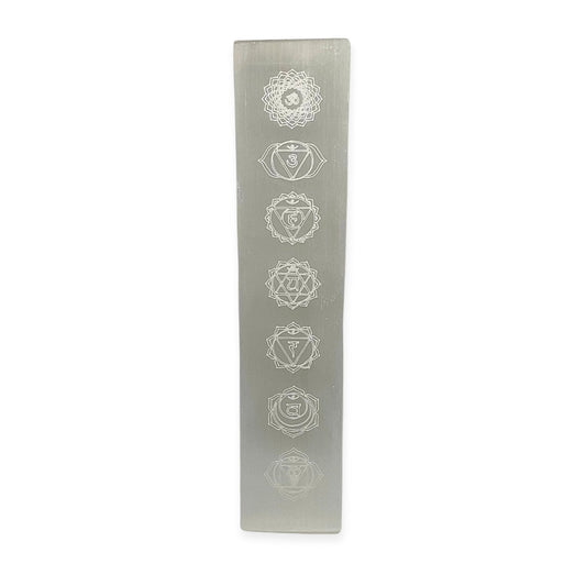 20cm Selenite plaque engraved chakra