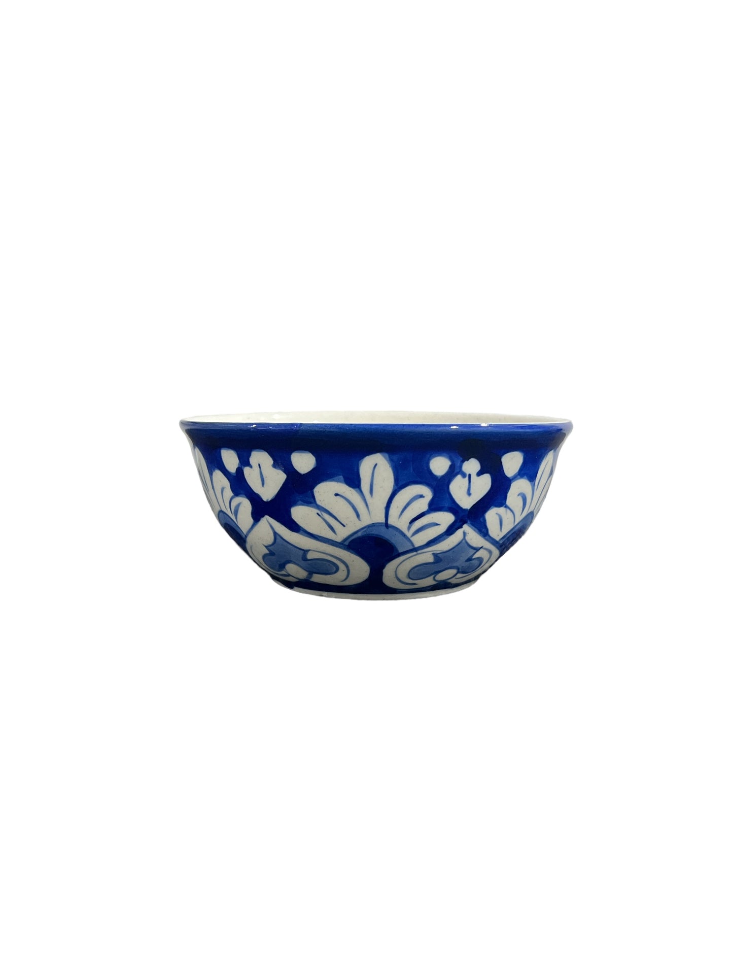 Blue Pottery Serving Bowl - White Leaf Design (Set of 2)