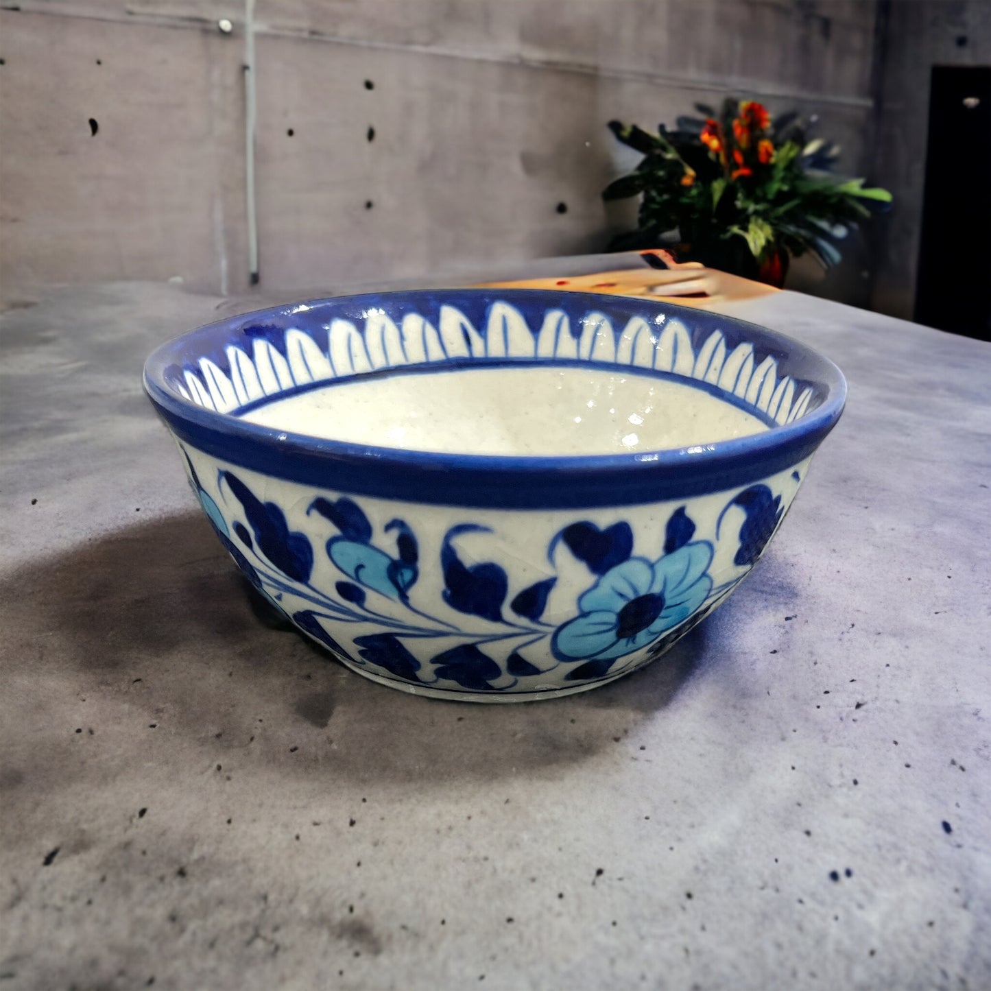 Blue Pottery Serving Bowl - Light Blue Flower Design (Set of 2)