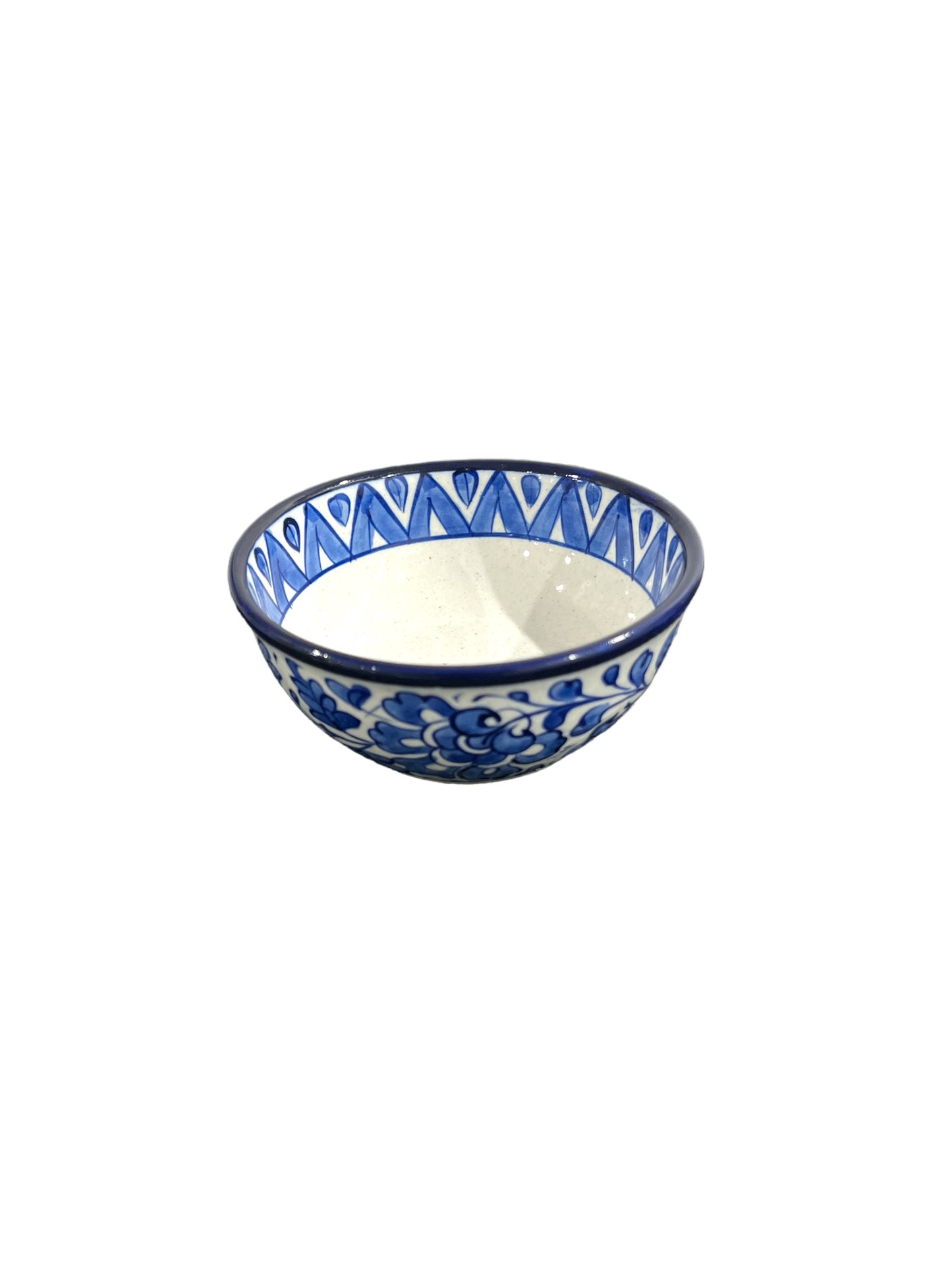 Blue Pottery Serving Bowl - Blue Leaf Triangle Design (Set of 2)