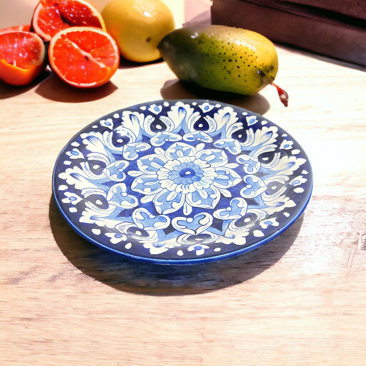 Blue Pottery Ceramic Dinner Plate - Mandala Design