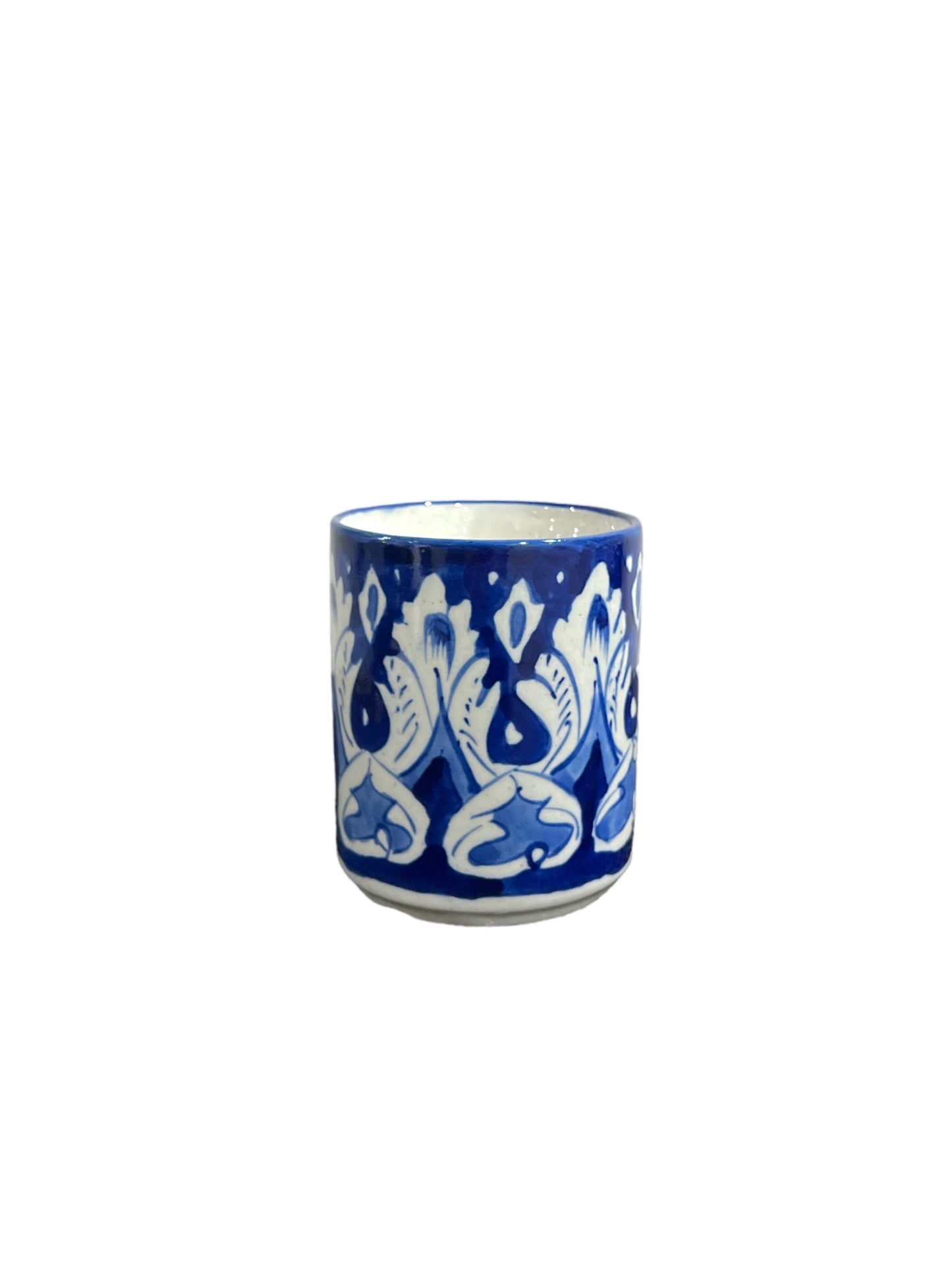 Blue Pottery Tea Coffee Mug - White Floral Design (Set of 2)