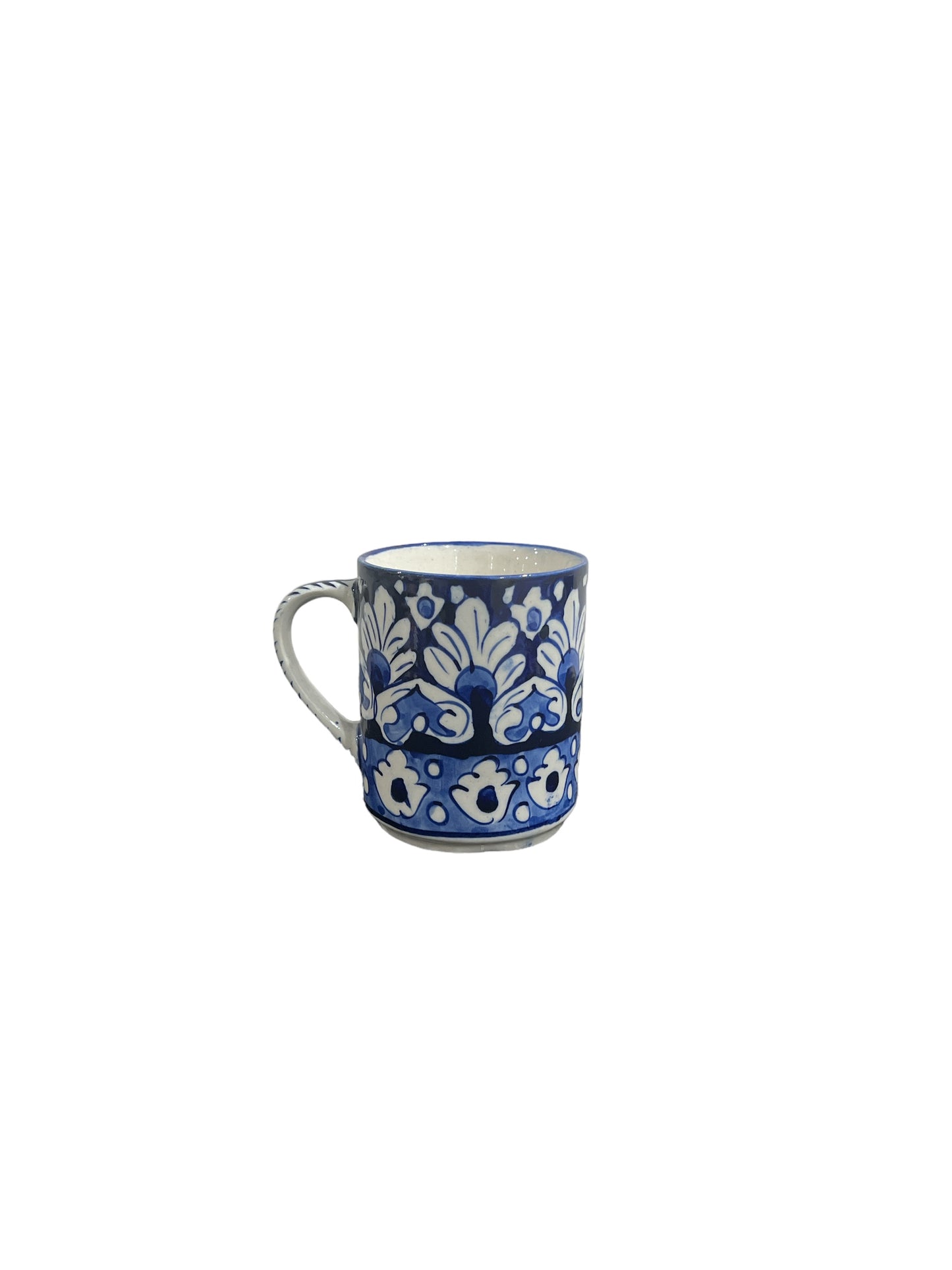 Blue Pottery Tea Coffee Mug - Peacock Feather Design (Set of 2)