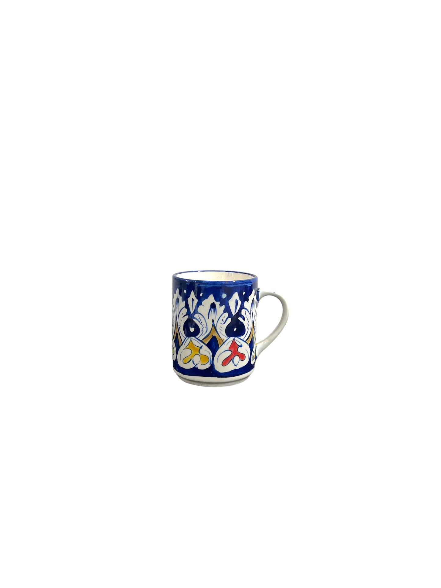 Blue Pottery Tea Coffee Mug - Multicoloured Holly Design (Set of 2)
