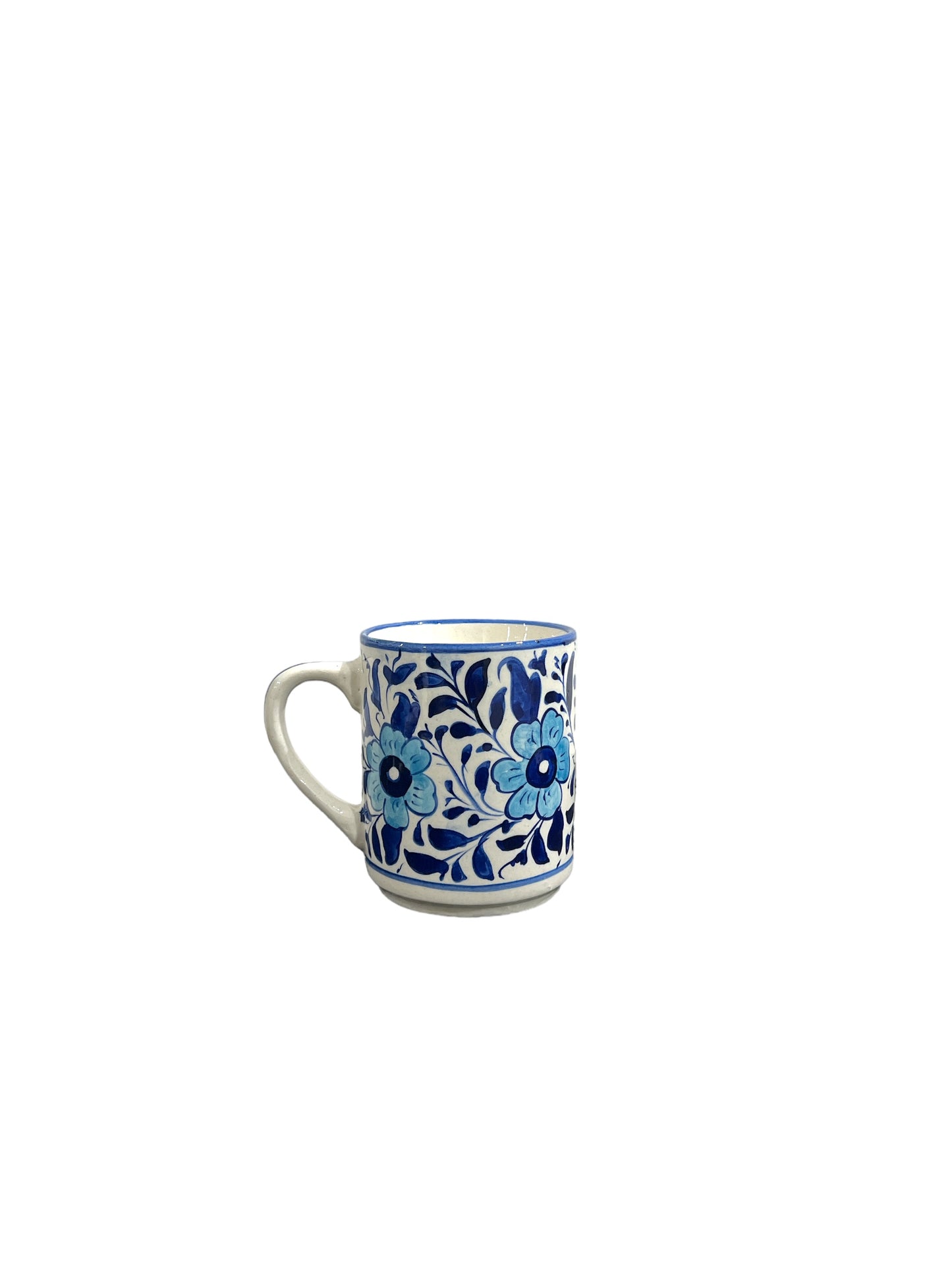 Blue Pottery Tea Coffee Mug - Light Blue Flower Design (Set of 2)