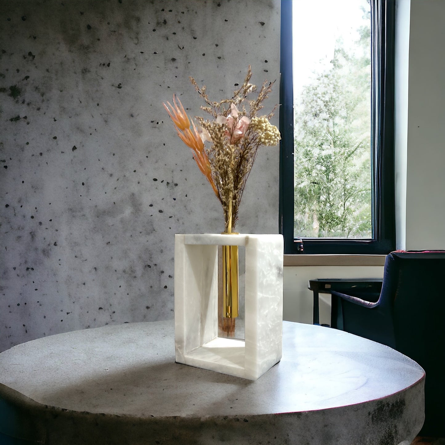 Marble Vase with Brass Holder (10cm x 15cm)