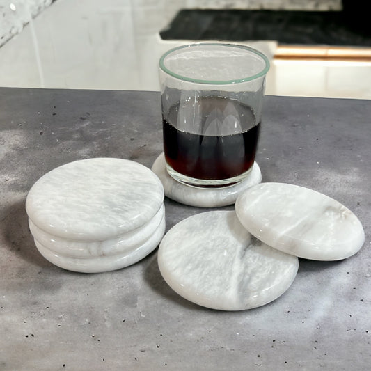 White Marble Coaster Round (9cm) - Set of 4