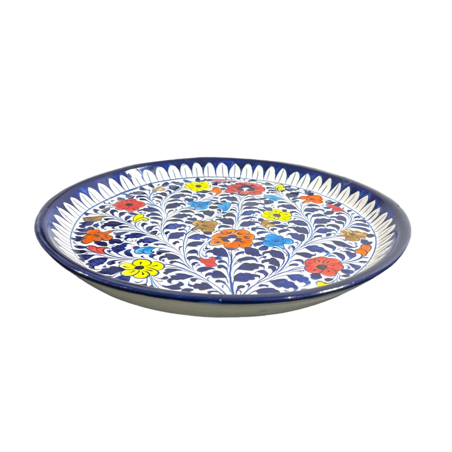 Blue Pottery Platter Hand Made Platter - Floral Design 2