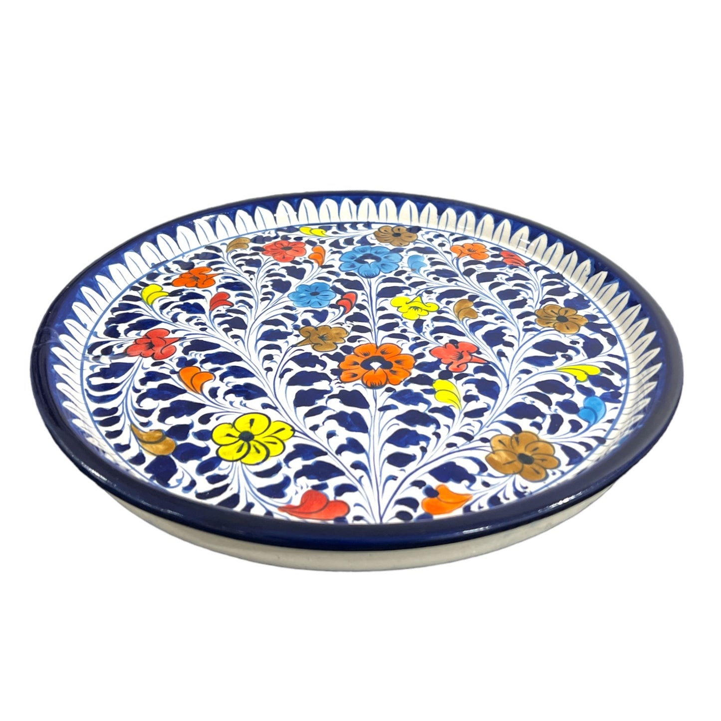 Blue Pottery Platter Hand Made Platter - Floral Design 1