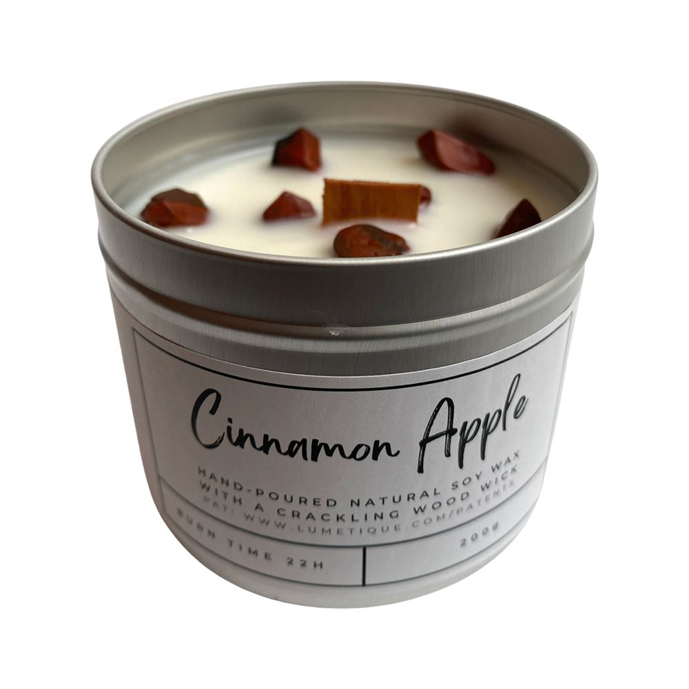 Cinnamon apple tin candle with Red Jasper