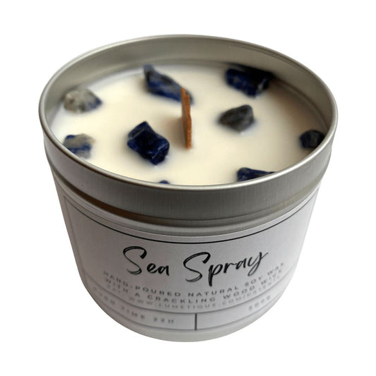 Sea spray tin candle with Sodalite