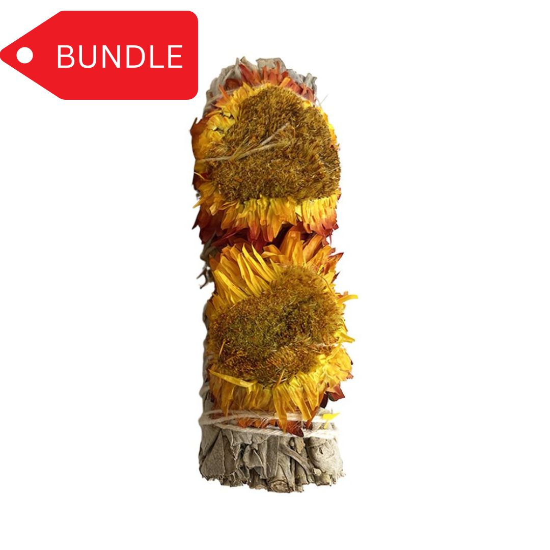 Sunflower and white sage 4" smudge stick bundle - 100 units