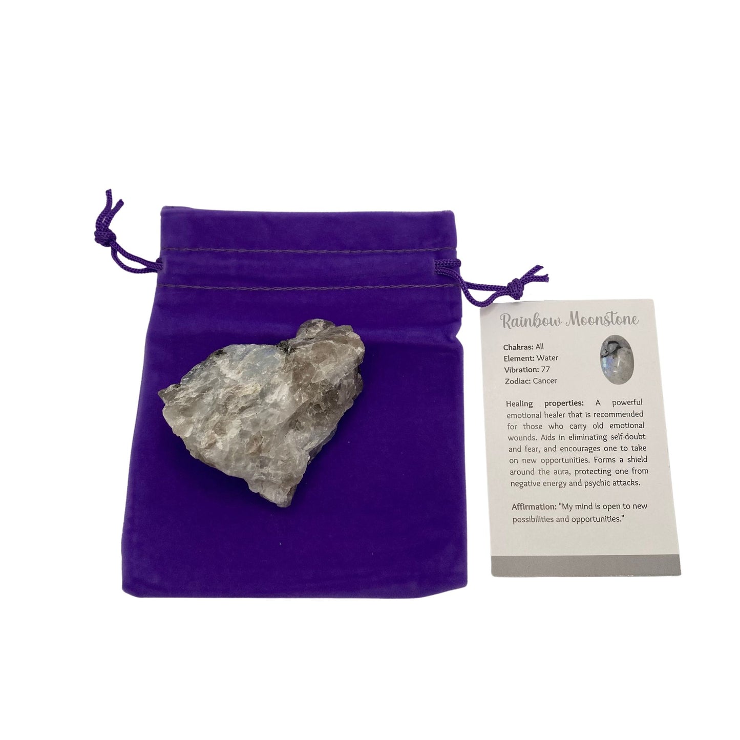 Rainbow Moonstone Rough Cut Crystal with Gift Pouch - Case of 10
